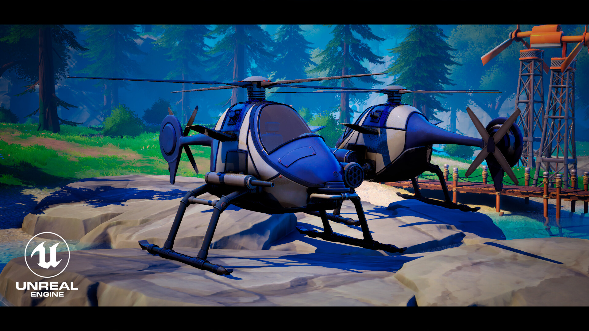 Survival game helicopter with color-customisation shader