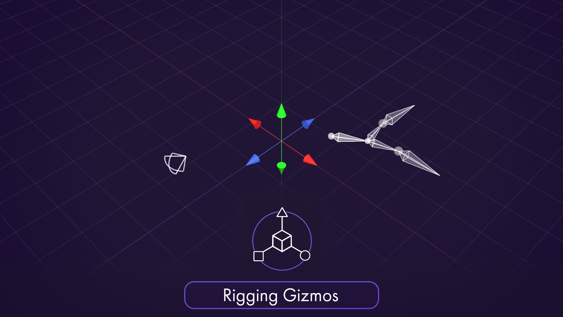 Rigging gizmos: bone chain with joint spheres and a rotation-limit arc