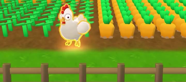 A rim-lit chicken pickup in front of corn rows and a wooden fence