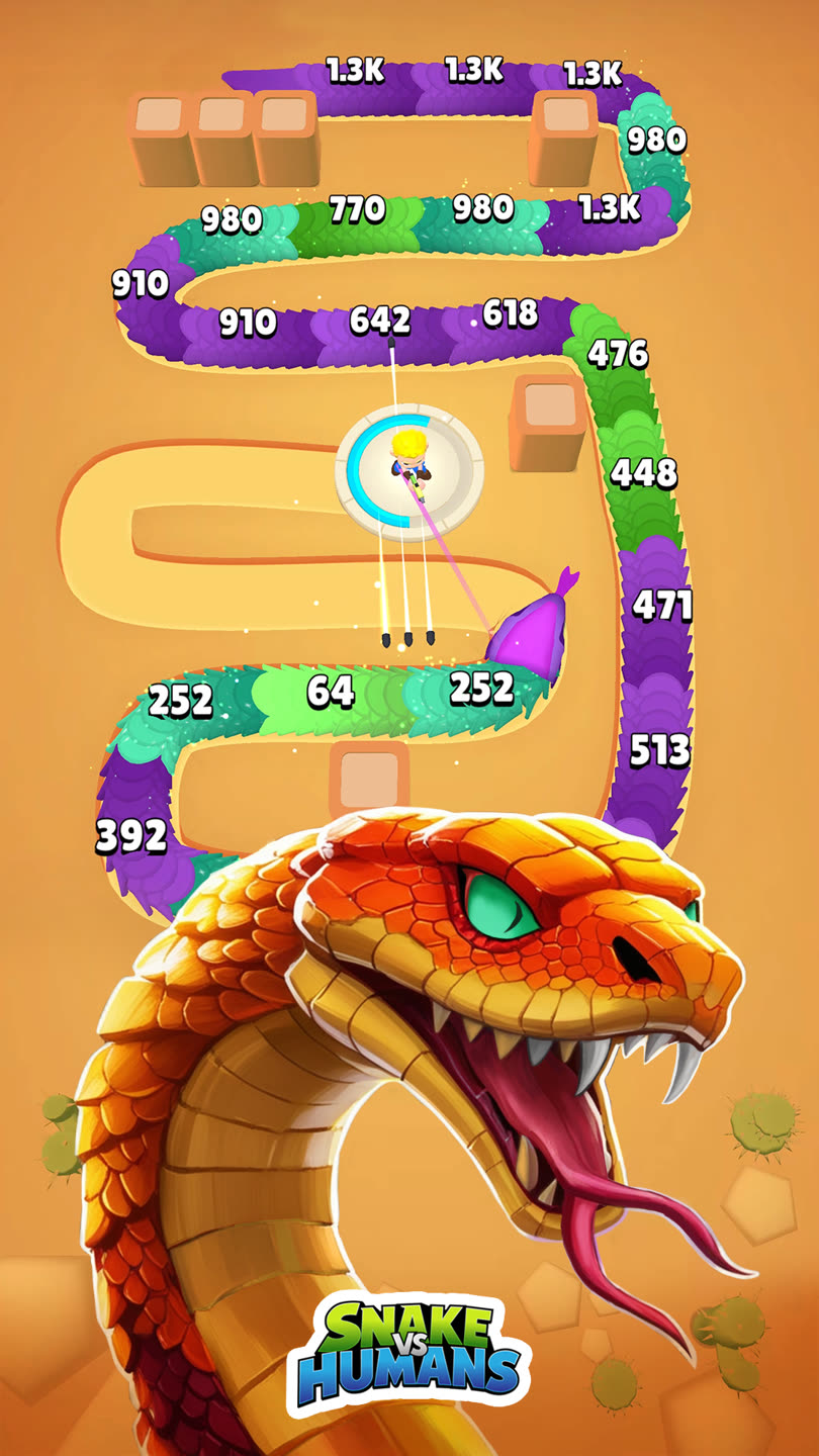 Desert level with a large red serpent head filling the lower half of the arena